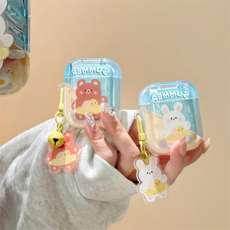 

Fashion Cute Beach Swimming Circle Bear/Rabbit Bluetooth Headset Cover for Airpods 1 2 Pro Pro2 Airpods Case Girls' Favorite