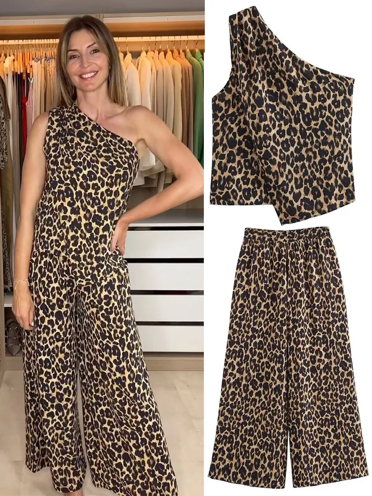 Женский ретро-костюм TRAFZA облегающий короткий топ без рукавов и свободные брюки с