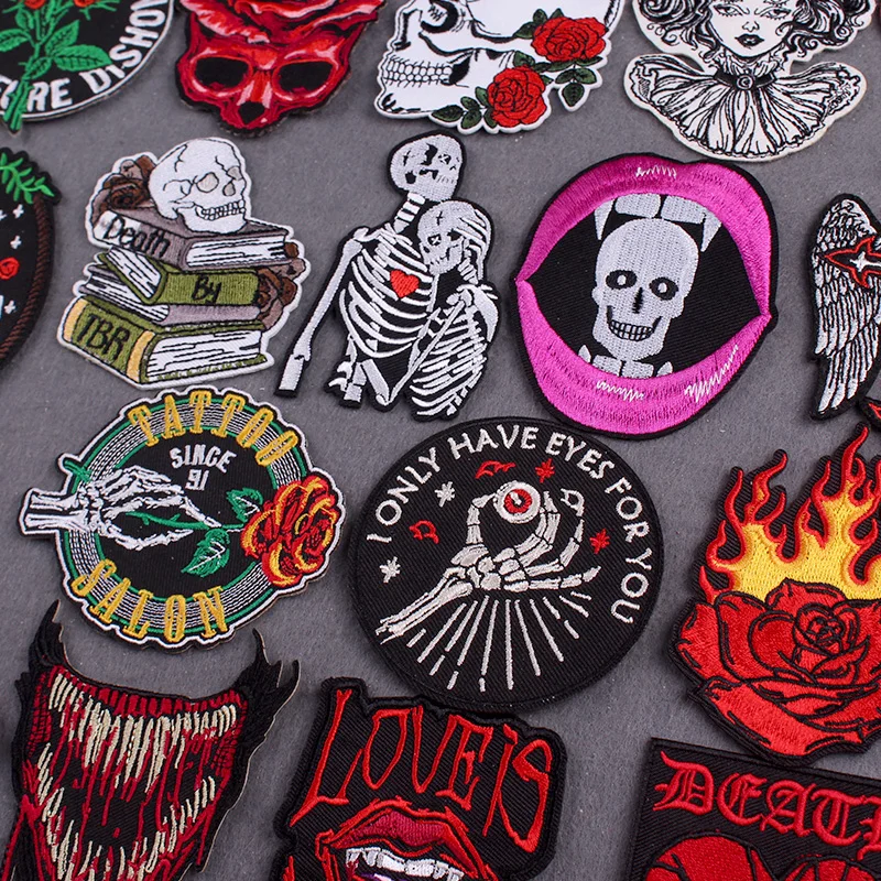 

Gothic Patch Clothing Thermoadhesive Patches On Clothes Stripes Punk Skull Embroidered Patches For Clothes Badges On Backpack