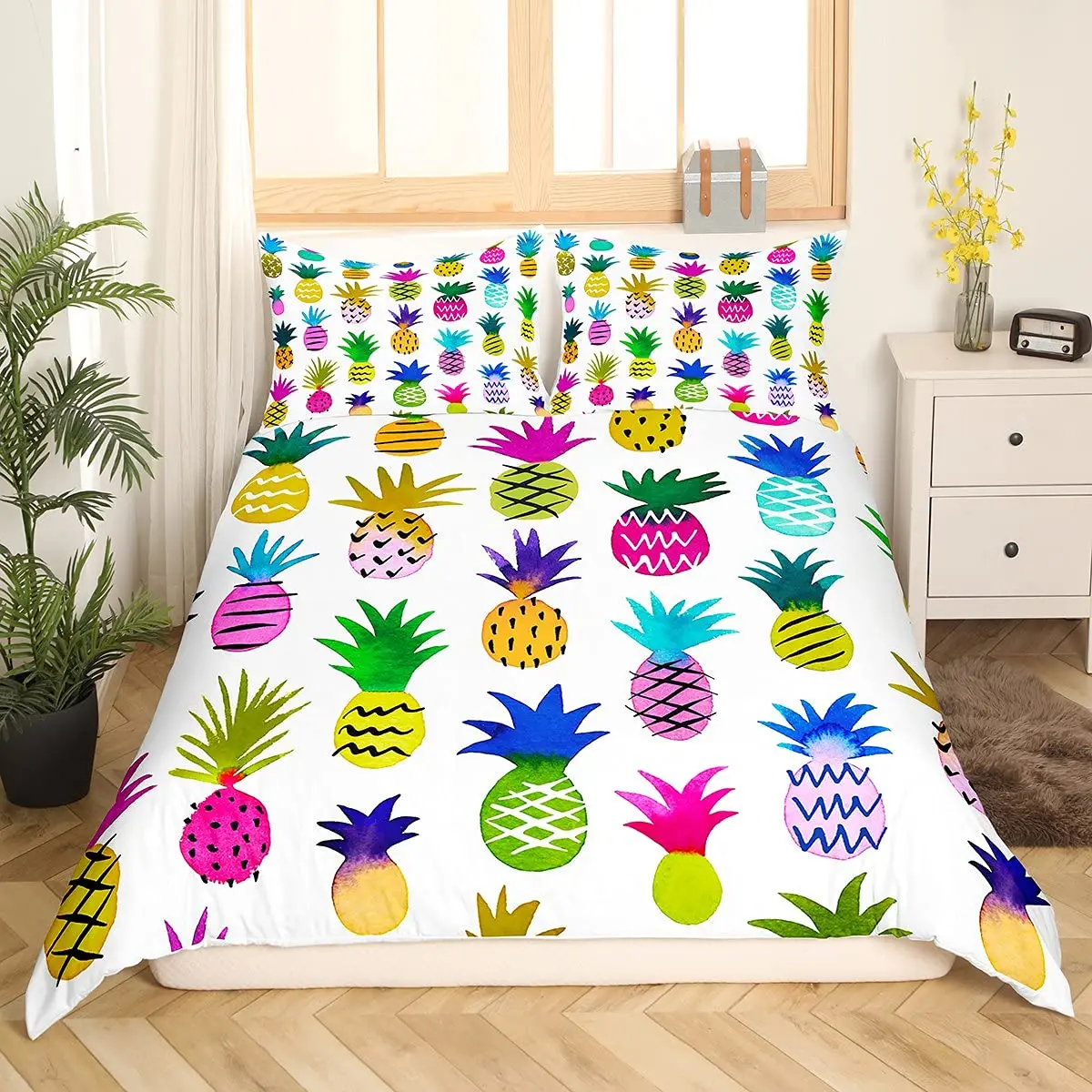 

Pineapple Bedding Black Gold Pineapple Printed Duvet Cover for Boys Girls Polka Dot Decoration Luxury Quilt Cover Bedroom