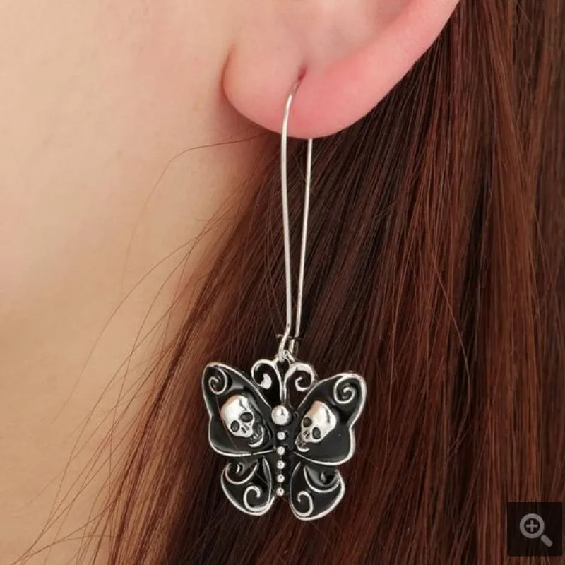 

egirl gothic vintage skull butterfly dangle earrings for women European and American black statement unusal drop earrings trendy