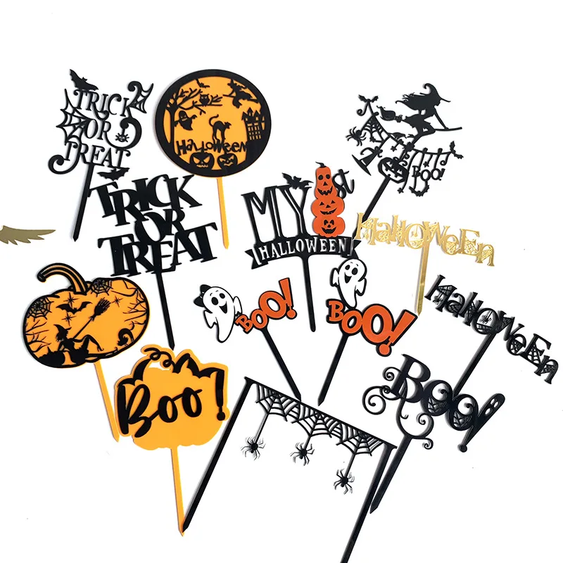 

Acrylic Cake Topper Cute Ghost Baking Decor Pumpkin Spider's Web Dessert Decorations Witch Party Cake Decorations Flag