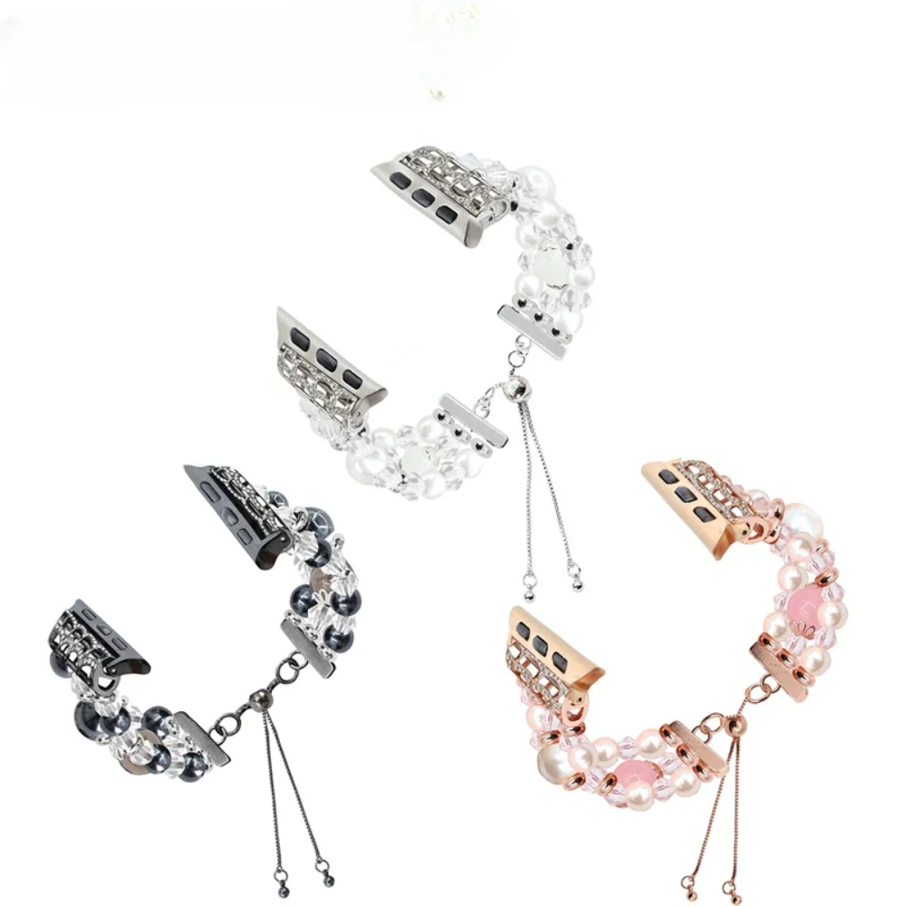 

Ремешок Женский Для Apple Iwatch Band Series 876542se, регулируемый ювелирный браслет с жемчугом и агатом, 38 40 41 42 44 45 мм