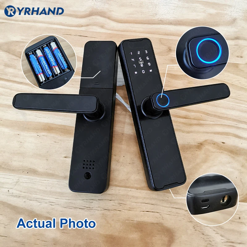 YRHAND K7 cerradura intelige биометрический черный смарт-замок Tuya App дистанционный