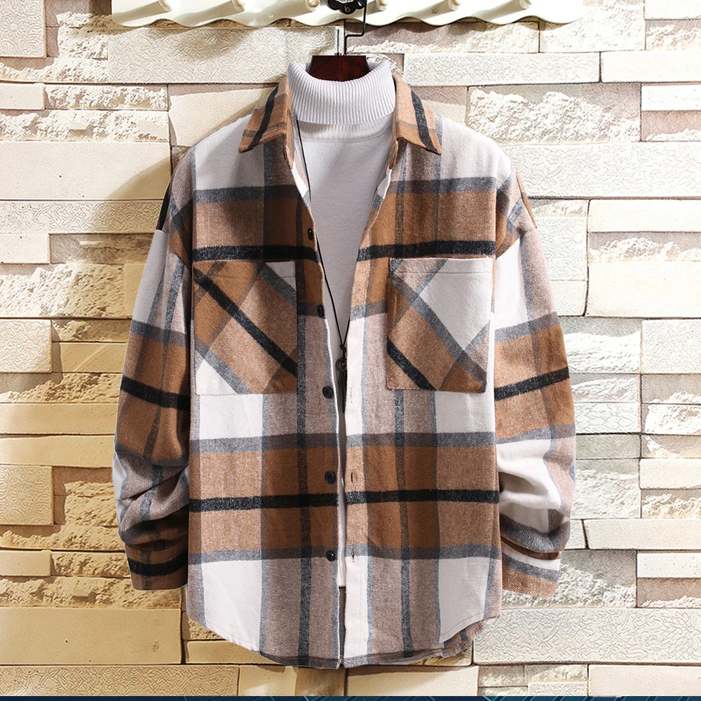 Men's Plaid Shirts Long Sleeves Casual Cardigan Shirts Fashion Spring Autumn Shirts