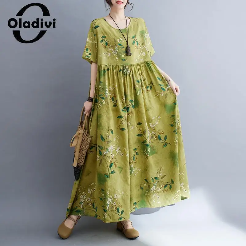 

Oladivi Fashion Print Women Bohemian Beach Dress 2023 Summer New Short Sleeve Long Dresses Ladies Oversized Clothes 7XL 8XL 9263