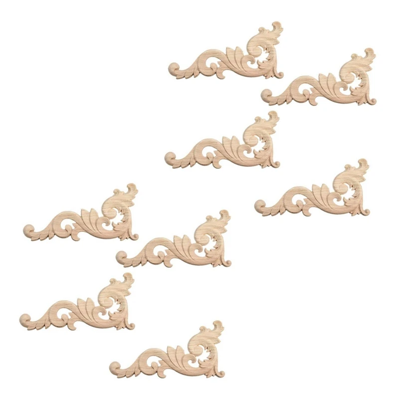

8 Pieces Ornament Ornament Wood Ornaments Handmade for Wardrobe Furniture Corner 15X7.5cm