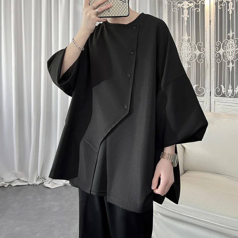 Рубашка мужская оверсайз с коротким рукавом модная сорочка в японском стиле