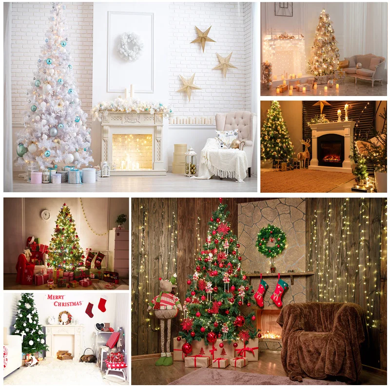 

SHENGYONGBAO Christmas Theme Indoor Photography Background Christmas tree Fireplace Portrait Photo Backdrops 21712 YXSD-07