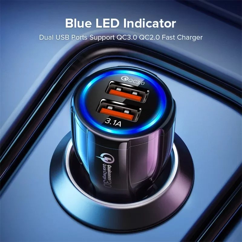

Free Shipping For iPhone 13 12 iPad 11 18W Dual USB Car Charger LED Fast Charging Phone Charge Plug