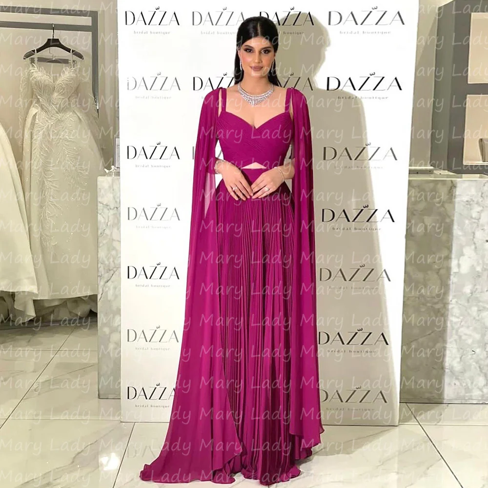 

New Said Arabic Fuchsia Prom Dresses Chiffon Cape Dubai Women Formal Occasion Evening Gowns Elegant Yellow Wedding Party Robe