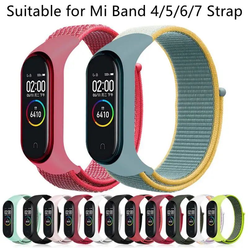 Ремешок нейлоновый для Xiaomi Mi Band 4/5/6/7 спортивный Воздухопроницаемый браслет Miband