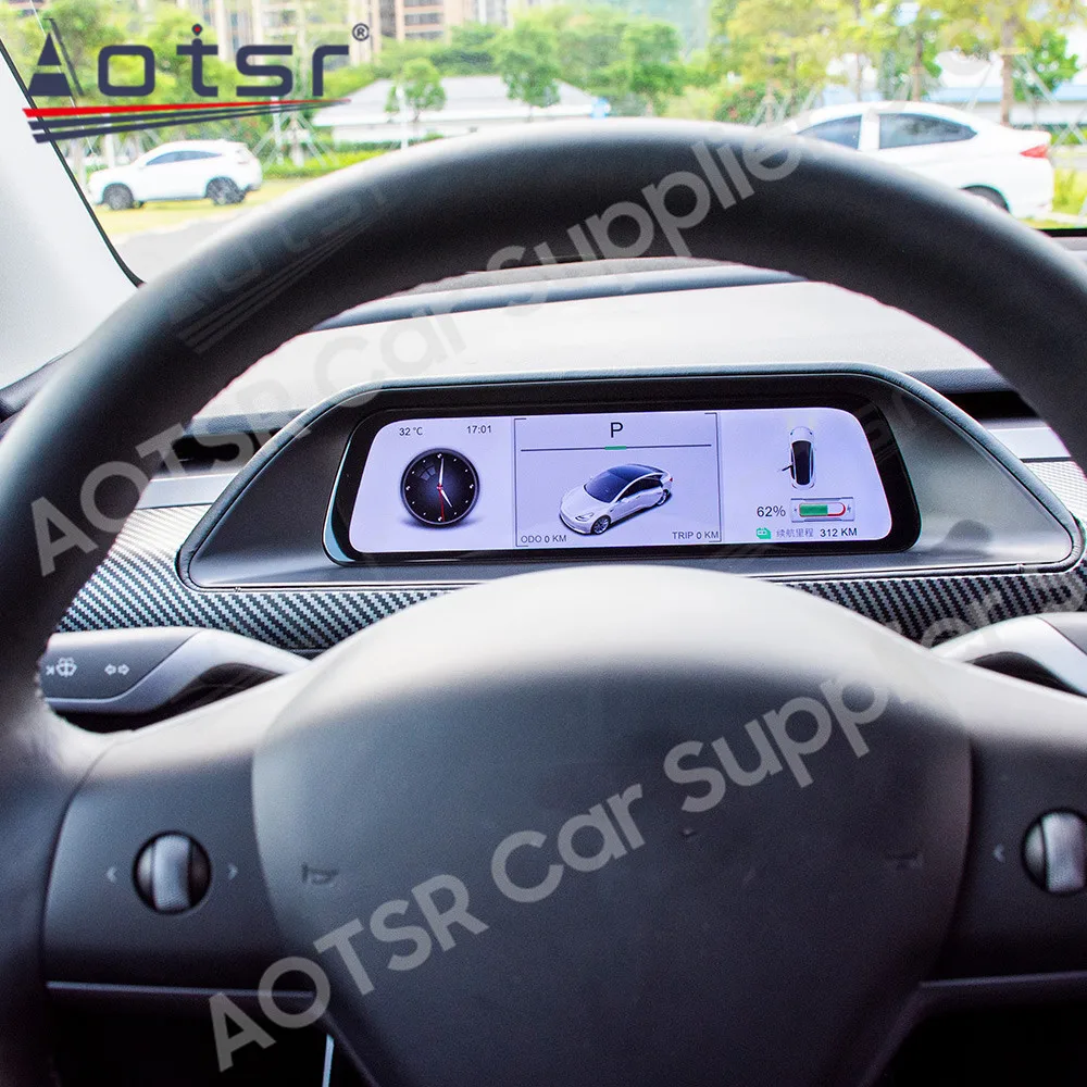 For Tesla Model 3 Model Y Android Digital Meter Screen Car Virtual Instrument Dashboard Display GPS Navi Carbon Fiber Panel 1Din