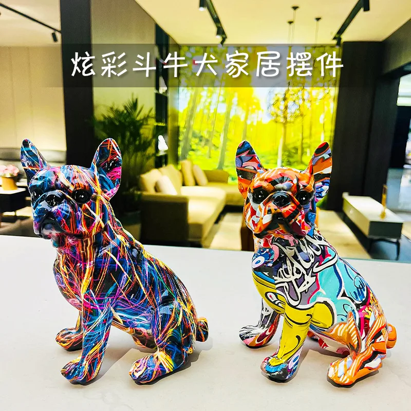 

Creative Colorful Bulldog Home Furnishings Decor Living Room Resin Interior Art Crafts Office Animal Accessories Office Props