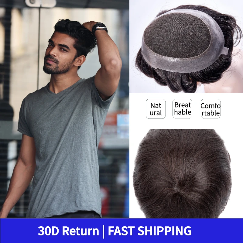 Australia Toupee Men Hotselling Lace PU Base Wig For Men Natural Hairline System Unit For Men Male Hair Prosthesis