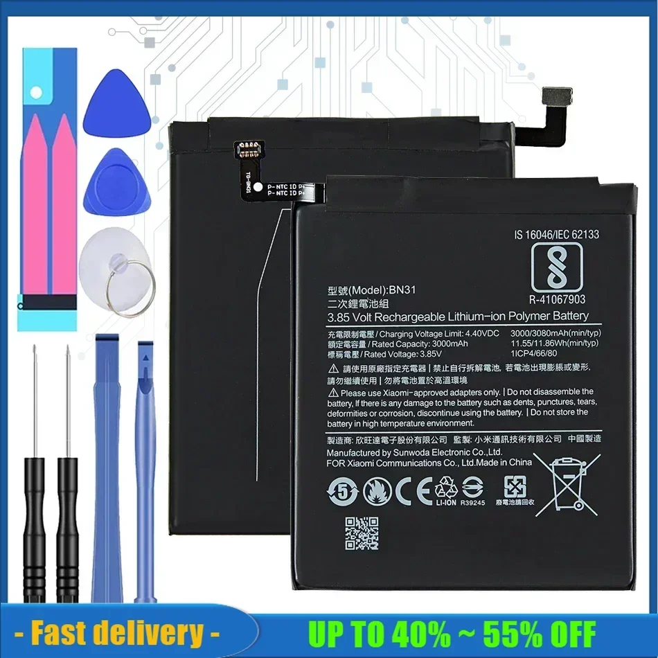 BN31 для Xiaomi Mi 5X A1 Redmi Note 5A Pro Y1 Lite S2 3000 мАч Сменный аккумулятор мобильного телефона