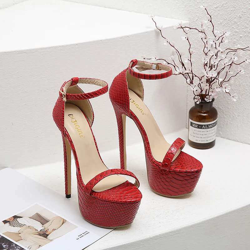 A word with open toe sexy 16cm high heels sandals model walking large size fine heel temperament thick bottom women's shoes new