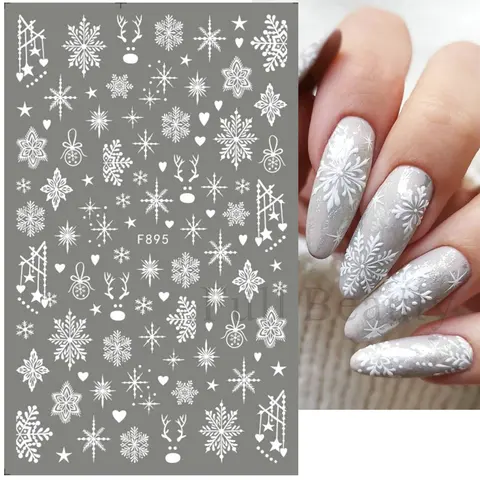 3D Decalques de Arte para Nailflake de Floco de Neve Branco Designs de Natal Autifícios Auto Adesivo Ano Novo Gel Foils Sliders Decorações LAF895