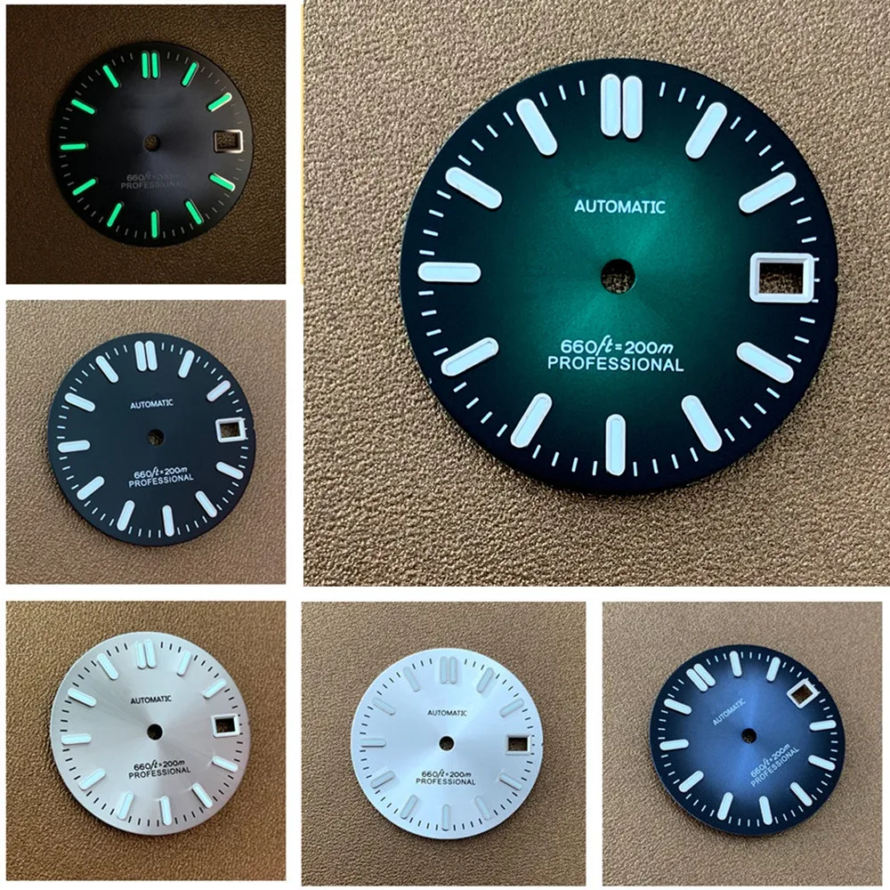 

28.5mm Dial with S Logo Dial Nh35 Watch Accessories Sunburst Nail Dial Nh36 Refitted Green Luminous NH35 Automatic Movement