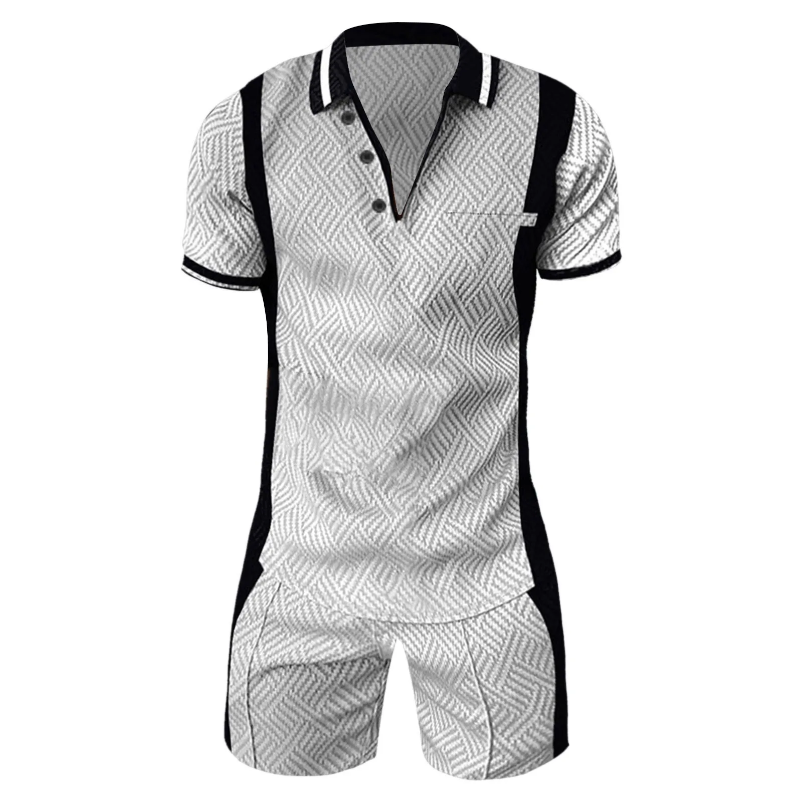 Men Stripe Print 2 Piece Suit Letter Print Polo Shirt Solid Color Quick Dry Shorts Male Set Ropa Hombre Streetwear Conjuntos