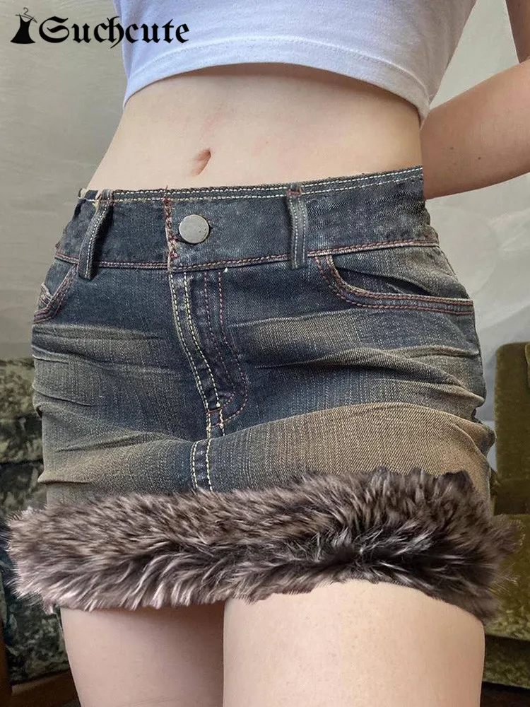 

Мини-юбка с заниженной талией и подолом из искусственного меха