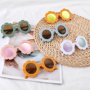 Vintage Cute Kids Girl Sunglasses Child Sun Glasses Round Flower Gafas Baby Children UV400 Sunglass 