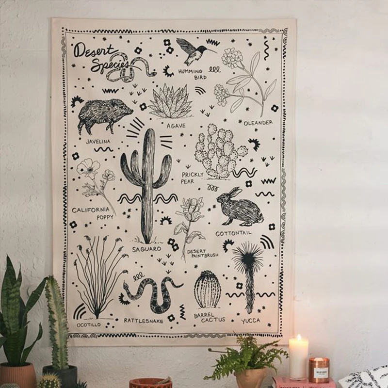 

Cactus Reference Chart Tapestry Desert Species Wall Hanging Celestial Tapestry Flower Tapestry Room Decor Aesthetic decor