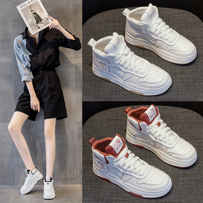 

High and low help small white shoes female ins tide spring and autumn new thick bottom sports shoes fashion casual board shoes