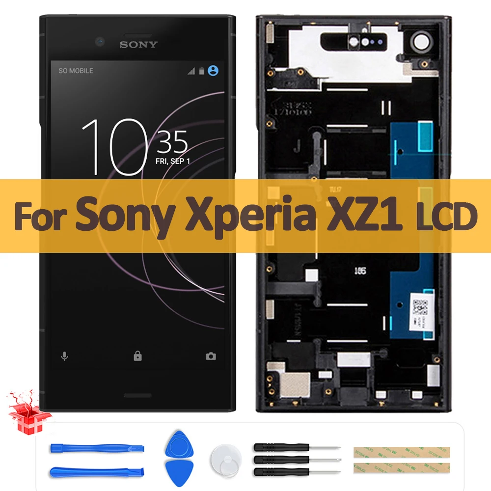 Оригинальный ЖК-дисплей 5,2 дюйма для Sony Xperia XZ1, ЖК-дисплей с сенсорным экраном и дигитайзером в сборе для Sony XZ1 G8341 G8342, ЖК-дисплей с рамкой и задней крышкой