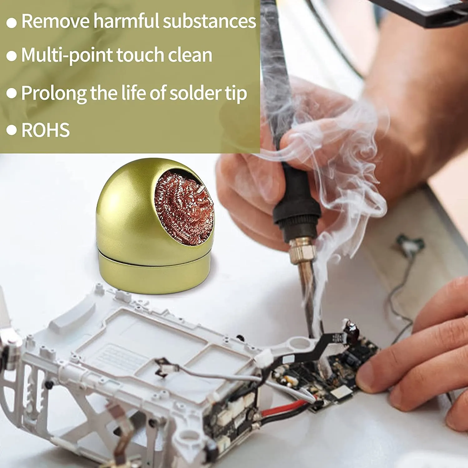 

Cleaning Ball Desoldering Soldering Solder Iron Mesh Tip Cleaner Dross Cleaner Cleaning Steel Ball With Sponge And Holde Hot！