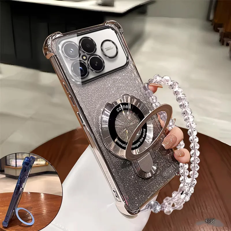 Фото Чехол для телефона Poco F8 Ultra с блестящим покрытием, противоударный, для Xiaomi Poco F8 Ultra, PocoF8 Pro, F8Pro, с магнитным держателем и браслетом №2