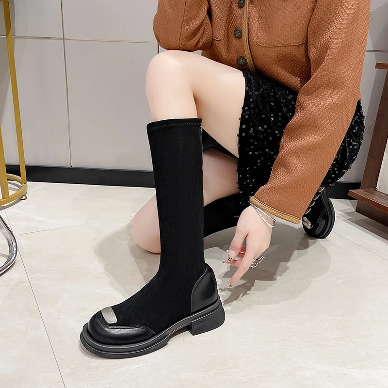 AJGS осенне-зимние женские сапоги выше колена 2023 эластичные вязаные длинные на