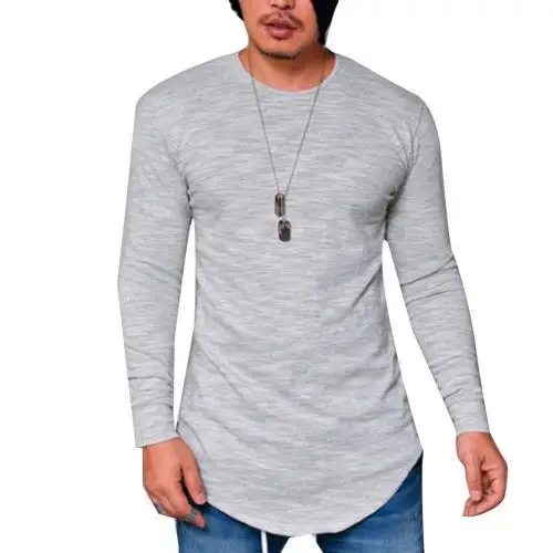 

2022 new autumn men's thin cotton T-shirt solid color O-neck long-sleeved shirt 3XL