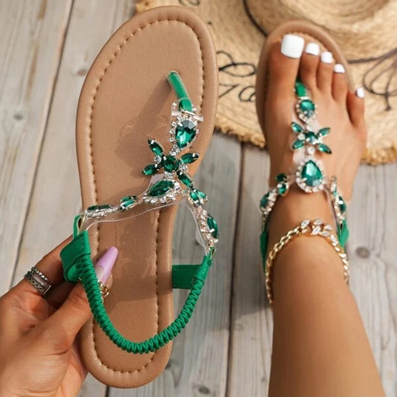 

Fashion Thong Sandals for Women Rhinestone Decor Toe Post Design PVC Sandals 2023 Summer New Casual Women Slippers Shoes