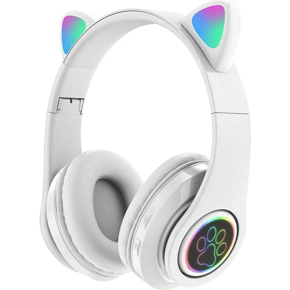 

Наушники беспроводные, белые наушники с ушками светящиеся, Bluetooth наушники для детей