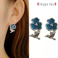 fashion silver plated blue small flower shape female earrings anniversary gift beach party jewelry life quality working noble