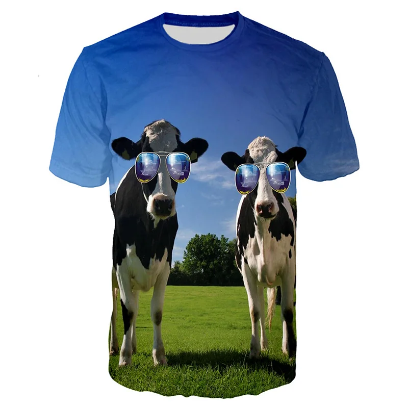 Funny Kids T-shirts 3D Printing Cows Grassland T Shirt for Men Summer Casual Kawaii Boys Girls Tops Round Neck Womens Clothing images - 6