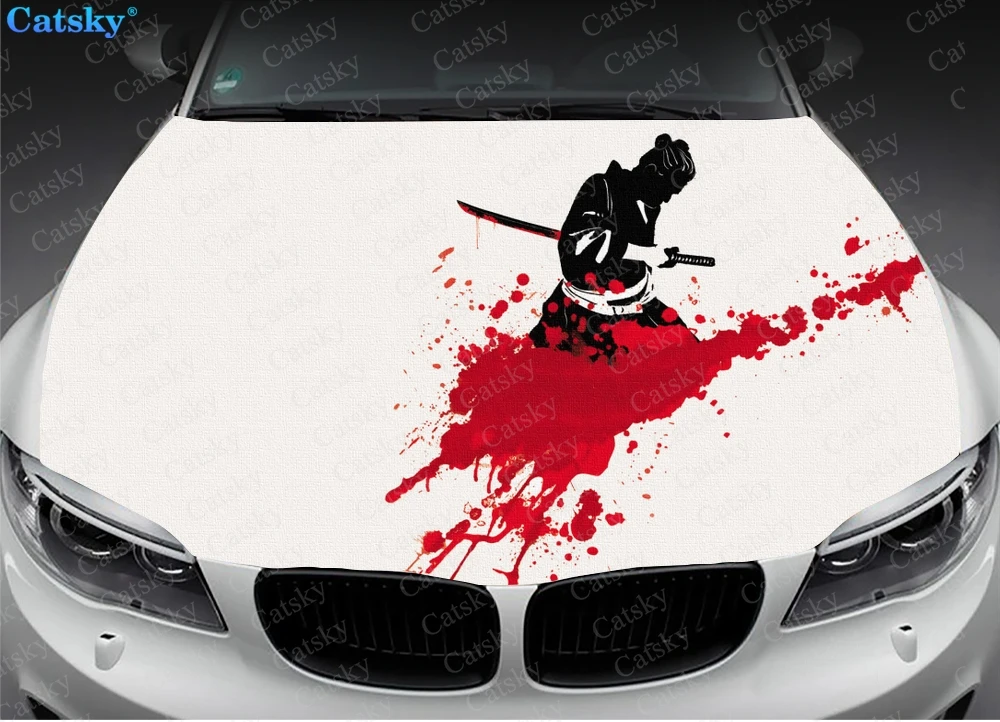 Японские виниловые Стикеры для капота автомобиля с принтом крови самурая пленка