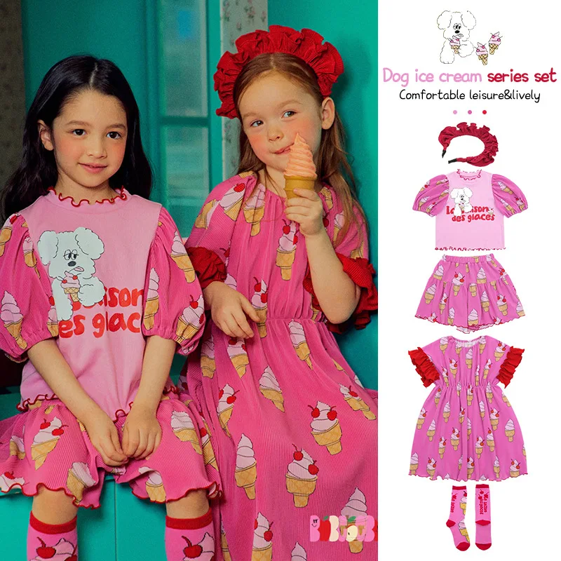 

Корейский стиль, детское платье для девочек, новинка 2023, летнее платье принцессы с красным мороженым, детская одежда