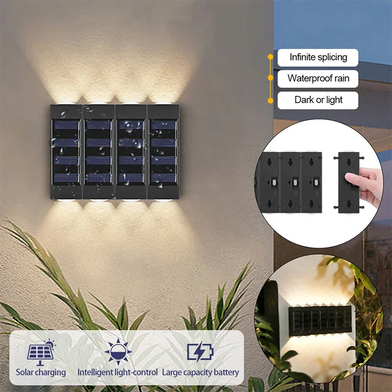 

Splicing Solar Lights Outdoor Garden Fence Waterproof Light Wall Smart Lamp Courtyard Street Landscape Garden Decor Christmas