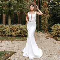 modest mermaid wedding gown cap sleeve sexy v neck floor length zipper back simple civil bridal dresses vestido de noche 2022