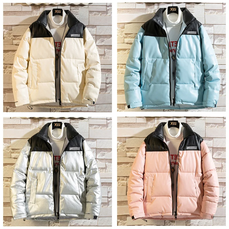 

Winter America Brand PU Face Parkas Mixed Colors Men Cotton Coats Casual Men's Stand Collar Pocket Warm Down Puffer Jackets