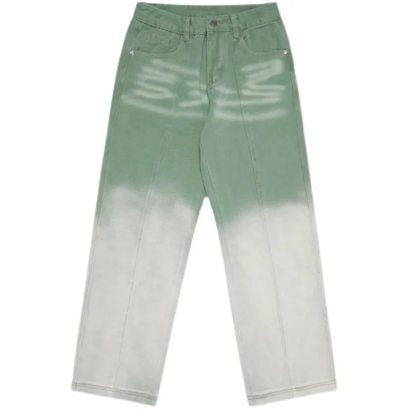 New Men'S Jeans Ins Street Tie-Dye Gradient Green Straight Loose Jeans Men'S And Women'S Casual Trousers Hot Sale Men Clothing