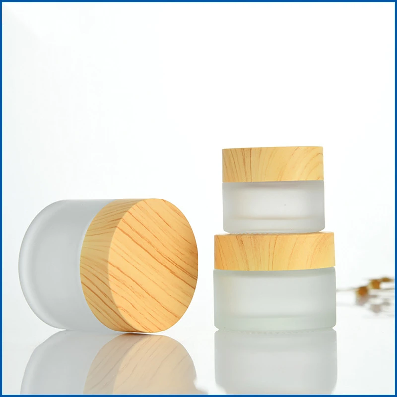 

30g Cream Bottles Glass Wood Grain Lid Cosmetic Jar 50g Scrub Sub-bottling Portable Travel Sub-bottling Packaging Containers