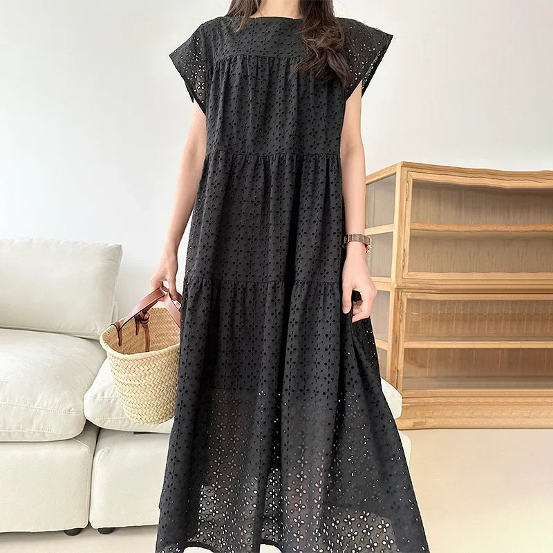 Шикарное летнее нишевое жаккардовое многослойное платье без рукавов с круглым