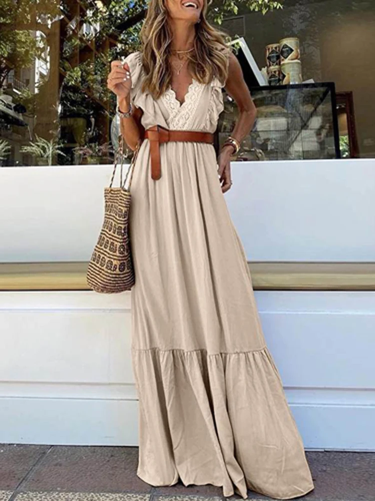 Женское сексуальное платье без рукавов с оборками и V-образным вырезом летнее