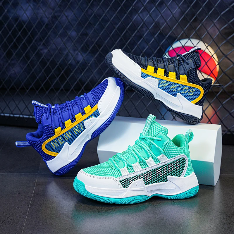 

Новинка 2022, детские кроссовки для бега из сетчатого материала, детская спортивная Нескользящая износостойкая модная спортивная обувь, Баск...