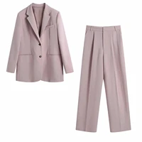 high quality women office suit pants two piece set 2022 new spring and autumn all match ladies jacket high waist straight pants