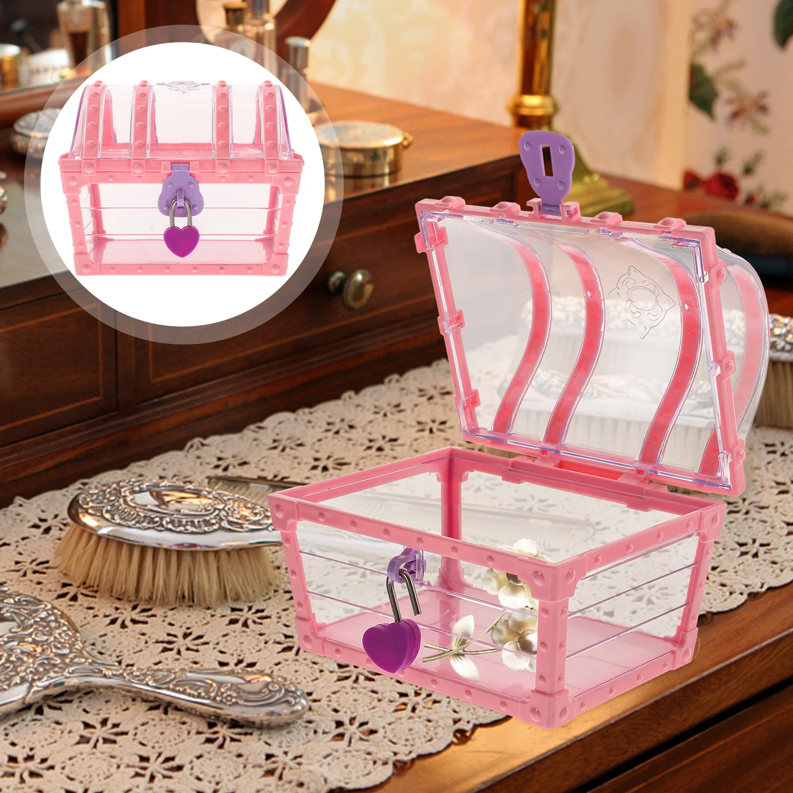 

Storage Box Lock Girls Organizer Display Holder Jewelry Container Kids Abs Princess