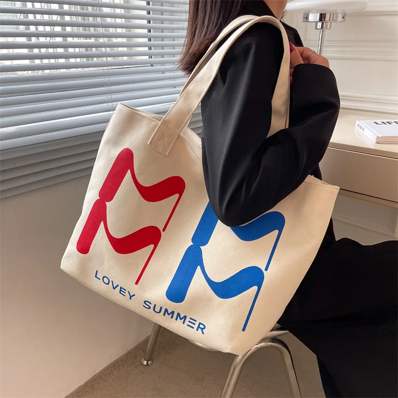 

Fashion Letter Print Large canvas bag Panelled Big women handbags Brand women's bag 2022 trend Casual sac bandouillere femme